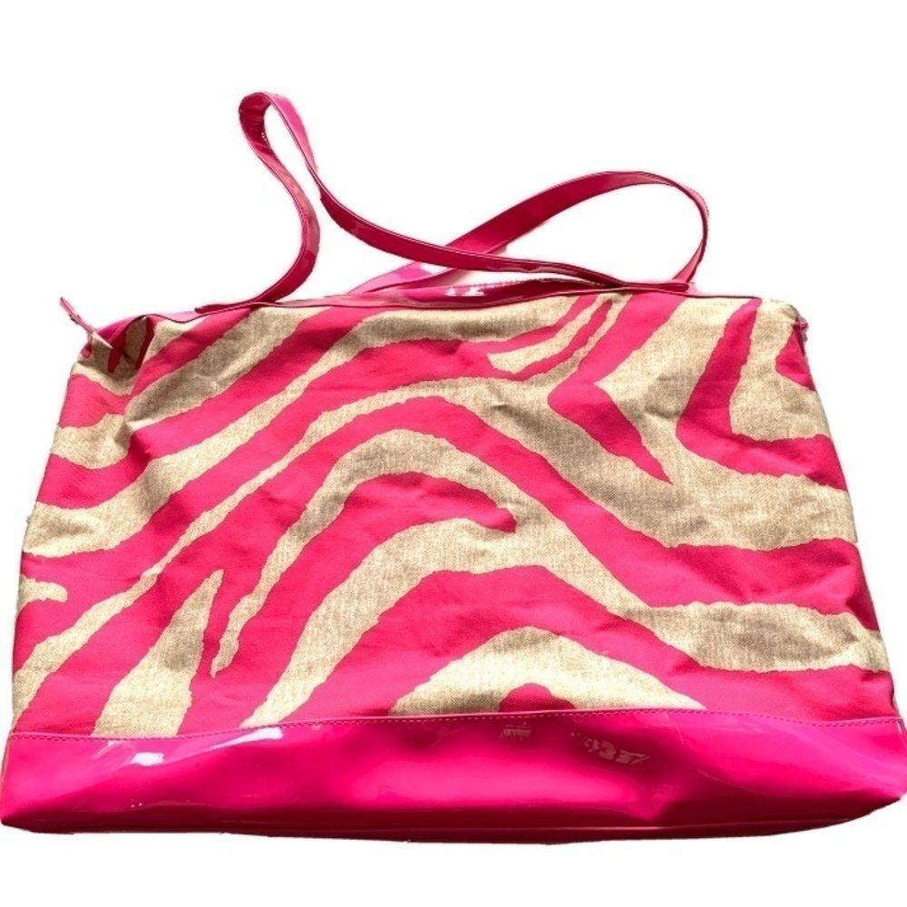 Pink & Cream Zebra Shoulder Tote Bag Travel Purse Barbiecore 5 x 13 x 17.5